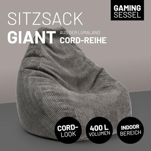 Lumaland Gaming Sitzsack XXL aus Cord | Gaming Sessel für Erwachsene & Teenager | Komfortabler Bean...