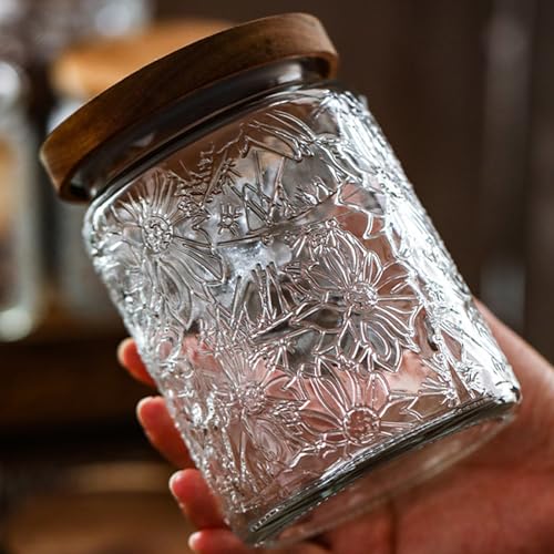 Image of Vintage Glass Jars with Wooden Lids, 2 Pack 24 oz Airtight Glass Food Storage Containers Sets for the Kitchen, Sugar Coffee Candy Spice Cookie Tea Pasta