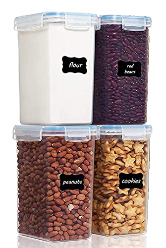 Image of Kitchen Storage Container Set of 4pc Food Safe & BPA Free Plastic Kitchen Containers and Jars 500ml Cereal Dispensers Airtight Fridge Container with Leakproof Lid (1.5L, Rectangular, Transparent)