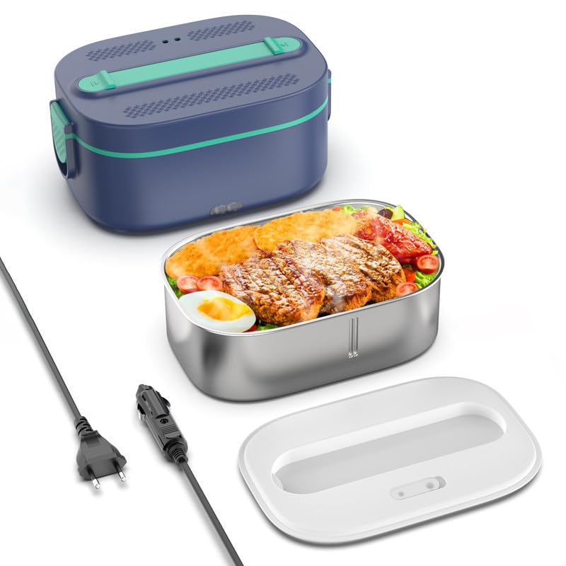 Love begans Scaldavivande Elettrico, 80 W Porta Pranzo Termico con Borsa Termica, 1.5 L 3 In 1 Scalda Vivande Portatile Elettrico, 12 V/24 V/220 V Lunch Box Termico per Auto Camion e Ufficio
