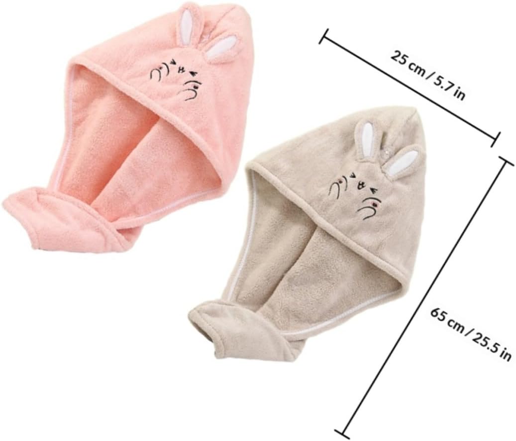 jojofuny 2pcs Cute Rabbit Cartoon Hair Drying Towels Wrap Set for Coral Fleece Absorbent Quick Dry Turban Caps Thickened Bath Shower Hair Dry Towels