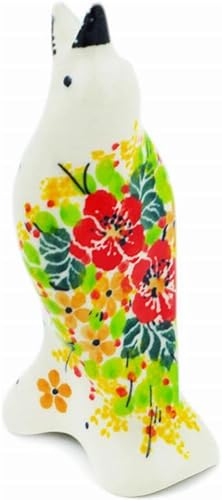 Miniatura 4 de Ceramika Artystyczna - Pájaro de cerámica polaca de 4 pulgadas (flora roja sobre tema de margarita verde) Signature UNIKAT + certificado de