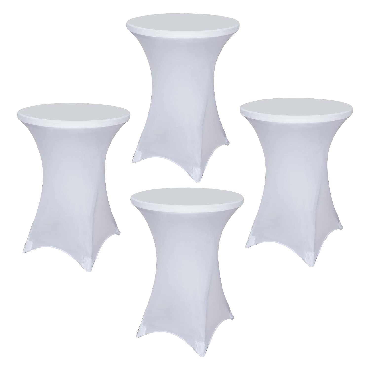 SUNTQ 4 Pack 32x43 Cocktail Table Covers, Spandex Stretch Square Corners White Table Cloths, Fitted High Top Round Table Cloths for Weddings,Birthday,Vendors,Outdoor Party,Banquet,Tradeshows