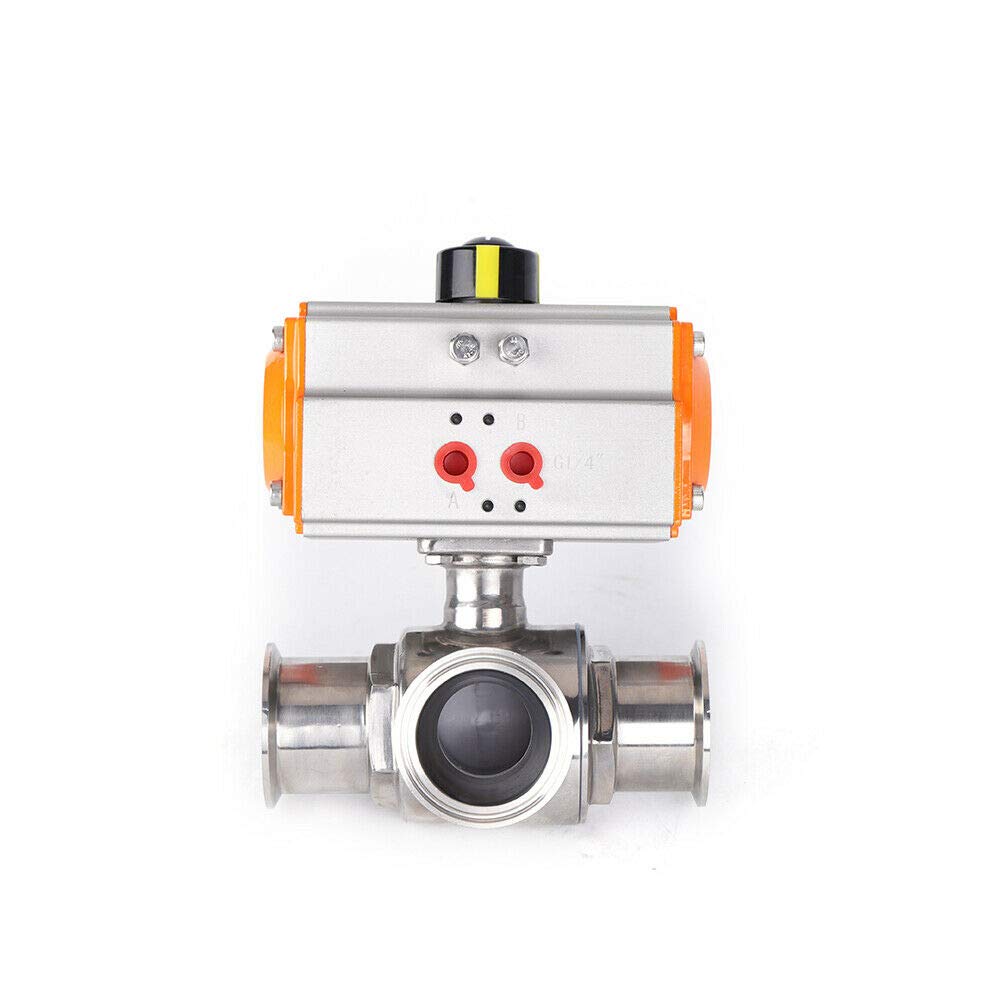 Valvola a sfera ad azionamento pneumatico Attuatore per valvola a sfera a semplice effetto con porta a T a 3 vie Attuatore per valvola a sfera pneumatica Tri-Clamp sanitario da 2 pollici in acciaio
