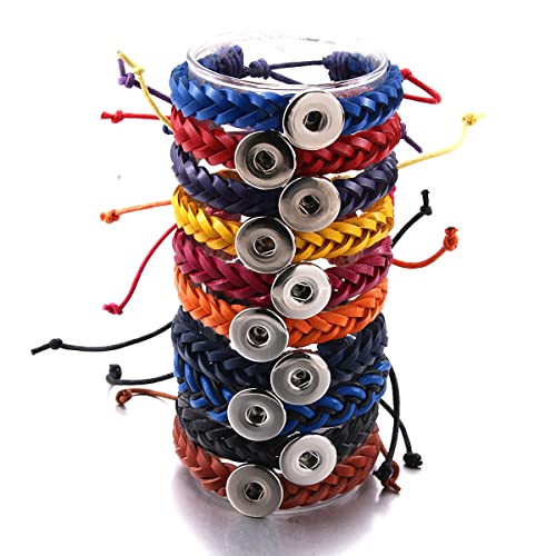 H&Py 10Pcs/Lot Leather Snap Button Bracelet Handmade Brown Black Pu Leather Snap Jewelry Bracelet For Women Men Fit Diy 18Mm Snap Buttons Jewelry (10, Zinc Alloy) #TOP2