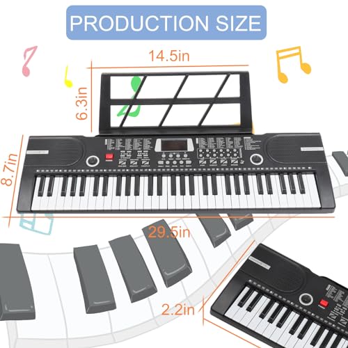 Image of 61 Key Keyboard Piano, Portable Electronic Keyboard Piano for Beginners with Speakers, Microphone, Sheet Music Stand, 100 Voices, 100 Rhythms, Digital Music Keyboard for Teen