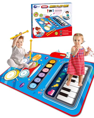 Image of Toys for 1 Year Old Boy Gifts, Baby Musical Mat with Piano & Drum, Adjustable Volume, 12-18 Months Toddler Toys, Christmas Birthday Easter Gifts for 1-2 Year Olds Boys Girls (Blue)