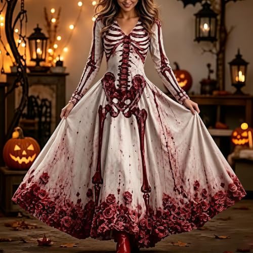Halloween Dresses for Women Skeleton Dress Skull Rose Gothic Party Costume - image 2