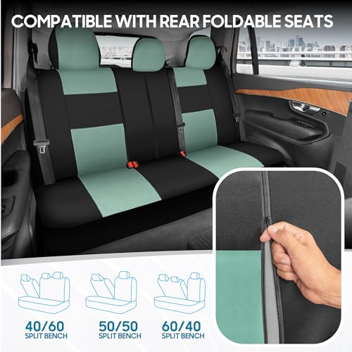 Image of BDK PolyPro Mint Green Car Seat Covers for Women Full Set - Front and Rear Split Bench, Easy Install with Two-Tone Accent, Interior Covers for Auto Truck Van SUV