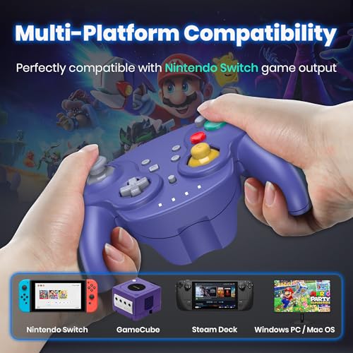 Image of 2 Pack 2.4G Wireless GameCube Controller for Switch 1 2, NGC Console-Indigo | (Built-in Vibration) (Rechargeable) (Analog Triggers / Stick), Compatible with Switch Online, Windows PC, macOS