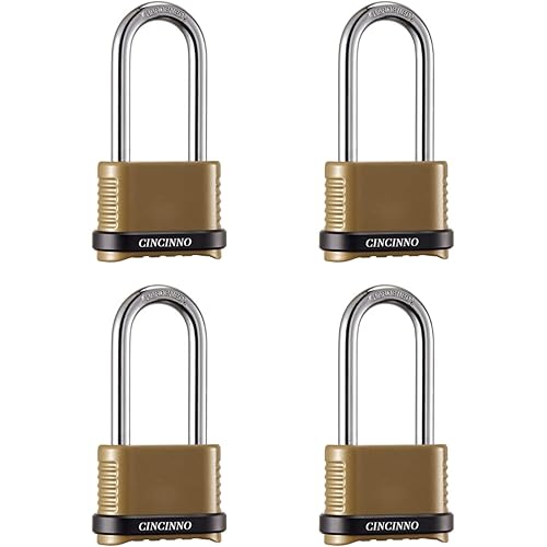 Heavy Duty Combination Lock, 4-Digit Combo Lock with Long Shackle,Weatherproof Combination Padlock for Outdoor Use,4 Pack