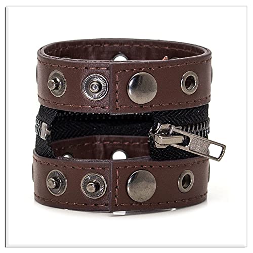 Image of Xusamss Punk Alloy Zipper Wristband Pu Leather Cuff Bracelet,7 1 /2 wrist