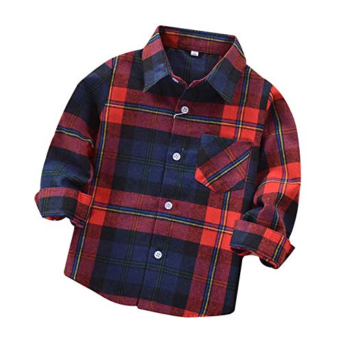 Boys Girls Plaid Shirts Long Sleeve Button Down Flannel Dress Shirts 2T - 8T