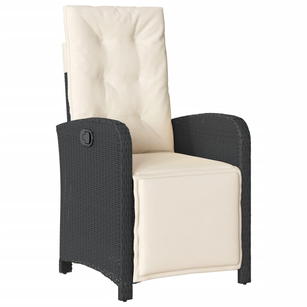 Set da bistrò da 3 pezzi con cuscini neri in polyrattan, sedie da giardino regolabili, tavolo con piano in vetro temperato, resistente alle intemperie, ideale per balcone, terrazza, mobili