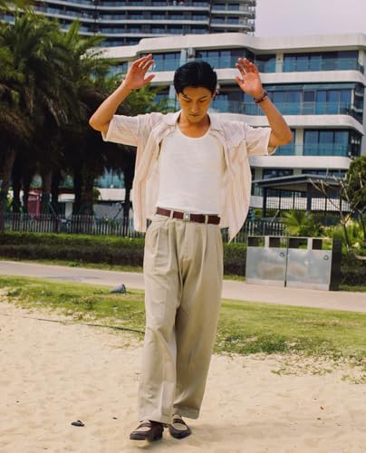 Men's Casual Cotton Pants Elastic Waist Lightweight Cotton Trousers Summer Beach Yoga Pants with Pockets2