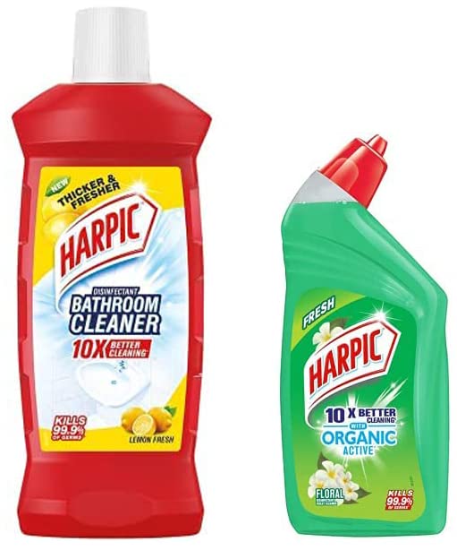 Harpic Disinfectant Bathroom Cleaner Liquid, Lemon 1L & Harpic Organic Active Disinfectant