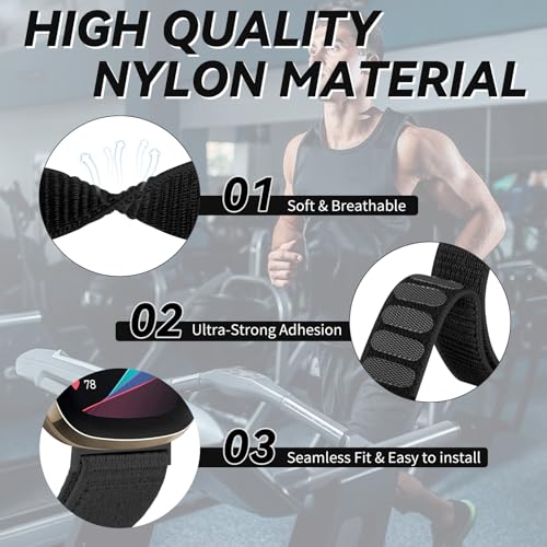 Chinber ナイロンスポーツアンクル/アームバンド Fitbit Versa 4/3/Sense 2バンド対応 伸縮性ナイロン編組アームストラップ 交換用リストバンド 男女兼用