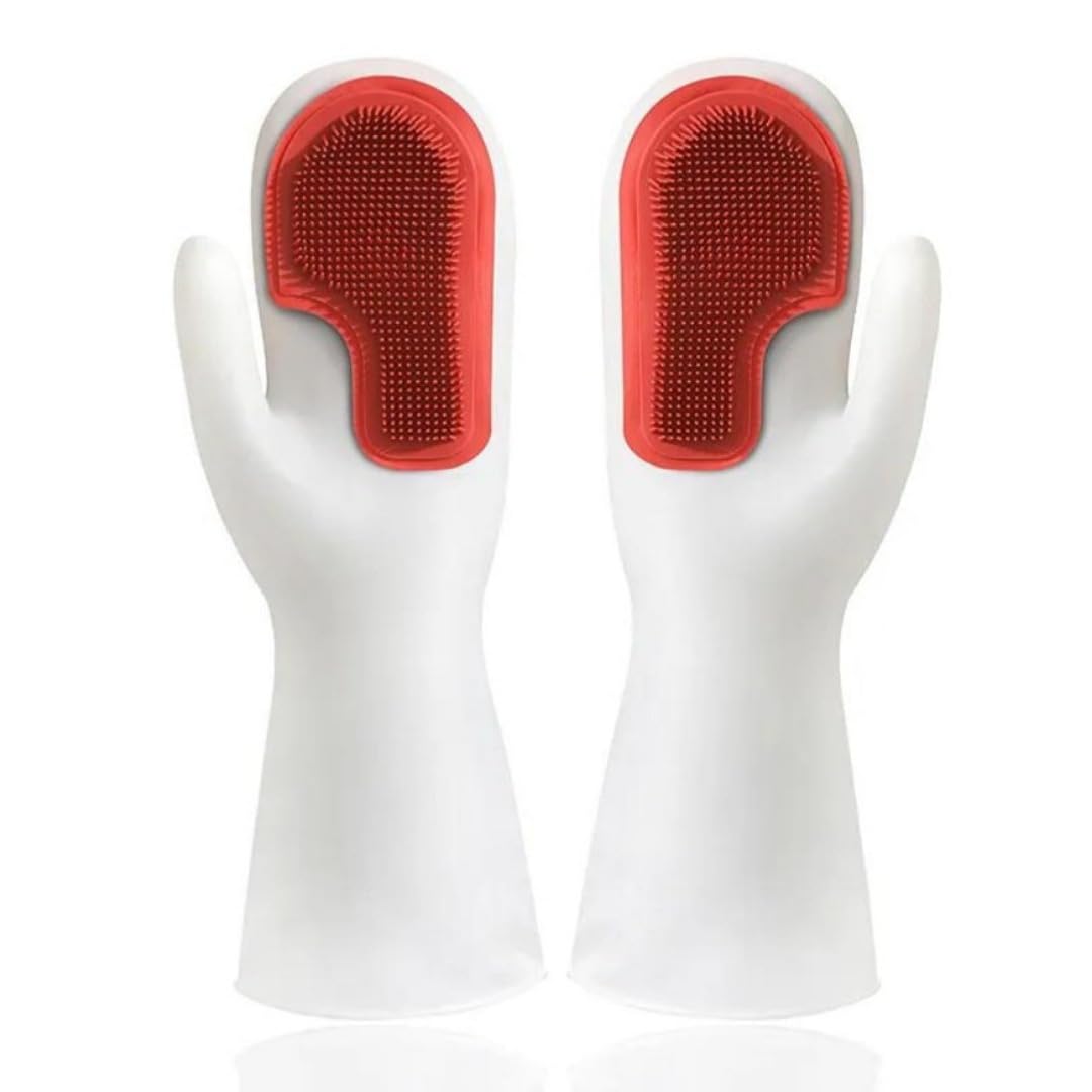 SKINROTH Heavy Duty Silicone Hand Gloves with PVC Scrubber for Dishwashing, Utensil Cleaning, Pet Grooming and Kitchen Cleaner, Random Color, Free Size, Pack of 1 Pair (B0D469Y3VN) Amazon Price History, Amazon Price Tracker