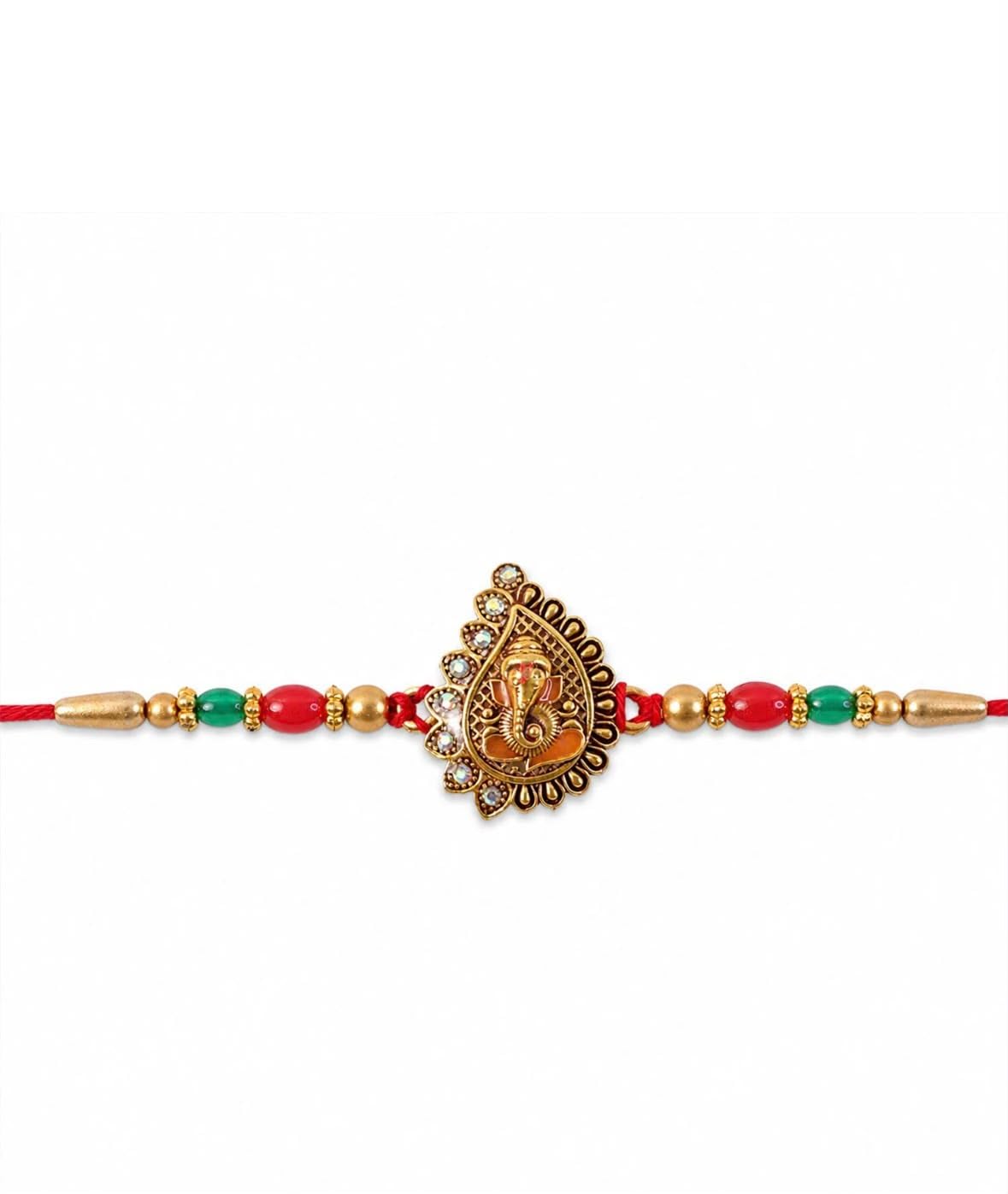 ADORE & REST Designer Divine Ganesha Rakhi with Golden Paisley Centerpiece & Colorful Beads-image-3