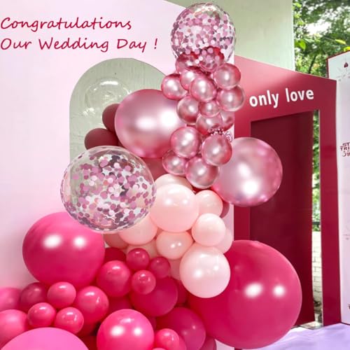 Image of MEBAY Pink Balloon Arch Kit, 146 PCS Hot Pink Light Pastel Pink Metallic Balloons Garland with Confetti for Bridal Baby Shower Birthday Princess Wedding Party Decorations