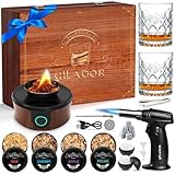 Electric Whiskey Smoker Kit, Luxurious Wooden Box, Heartfelt Christmas Gifts, with 4 Wood Chips, Torch, Ice Molds, Recipe, Stones, Old Fashioned Bourbon Cocktails Smoker, Gifts for Men (No Butane)