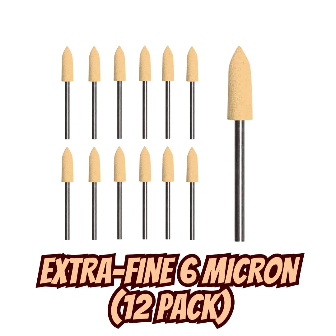 Dedeco Sunburst Points – 3/32” (2.35mm) Shank, Shape -15, Precision Thermoplastic Cleaning Polishing Deburring Rotary Tool Accessories, Extra-Fine 6 Micron, Aluminum Oxide - 12 Pack