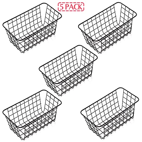Xinfull 5 Pack Wire Storage Baskets Household Metal Wall-Mounted Containers Organizer Bins For Kitchen Bathroom Freezer Pantry Closet Laundry Room Cabinets Garage Shelf, Medium #TOP7