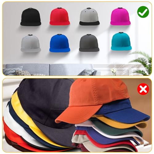 Vuteukis 12 Stück Cap Halterung Wand, Selbstklebende Kappenhalter, Basecap Halterung Wand mit 12 Doppelseitiges Klebeband und 12 Nägel (6 Transparent und 6 Schwarz)