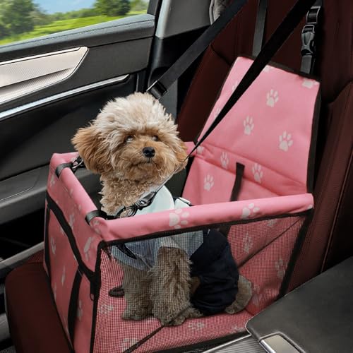 Flagest Seggiolino Auto per Cani Animali Domestici - Lavabile Morbido Oxford Trasportino Borsa per Cani - Stabile Pieghevole Seggiolino Da Auto per Cane (Rosa)