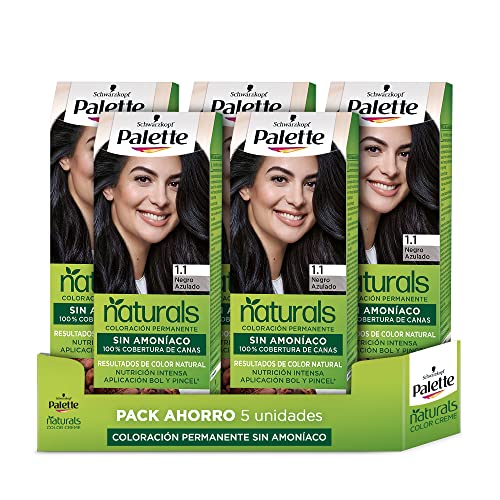 Schwarzkopf Palette Naturals - Tinte 1.1 Negro Azulado - Coloración Permanente Sin Amoníaco- Resultados de Color Natural (Pack de 5)
