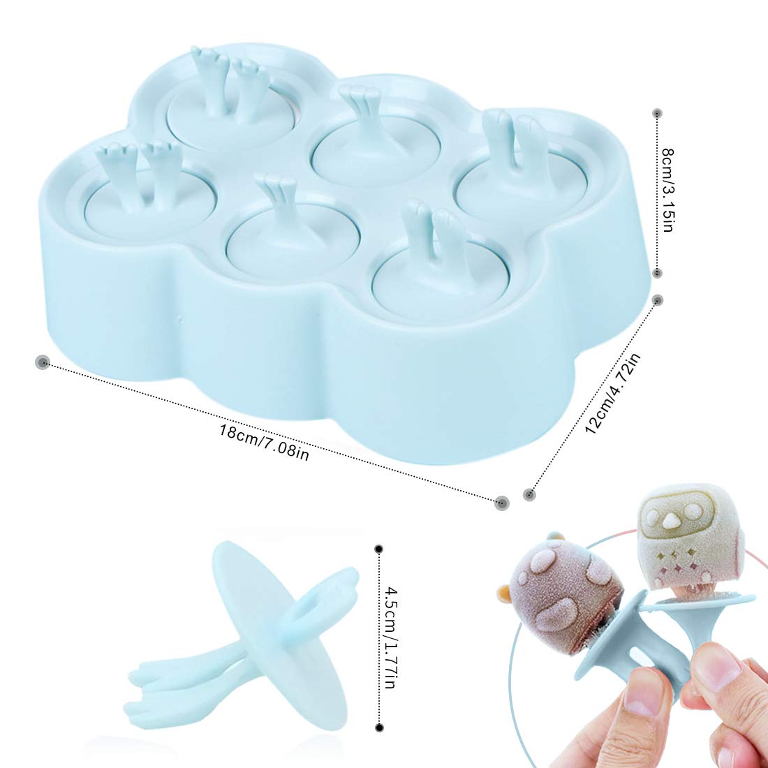 6 moldes para helados, moldes pequeños para helados, moldes pequeños para helados, moldes para helados, mini ABC para niños, bebé (azul-1)