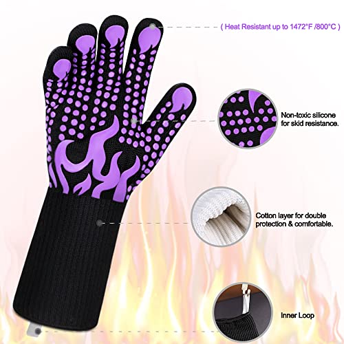 Image of Comsmart BBQ Gloves, 1472 Degree F Heat Resistant Grilling Gloves Silicone Non-Slip Oven Gloves Long Kitchen Gloves for Barbecue, Cooking, Baking, Cutting