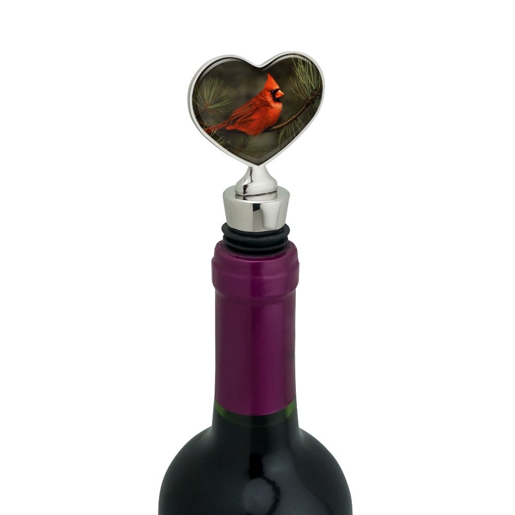 Northern Cardinal Red Pine Perch Heart Love Wine Bottle Stopper