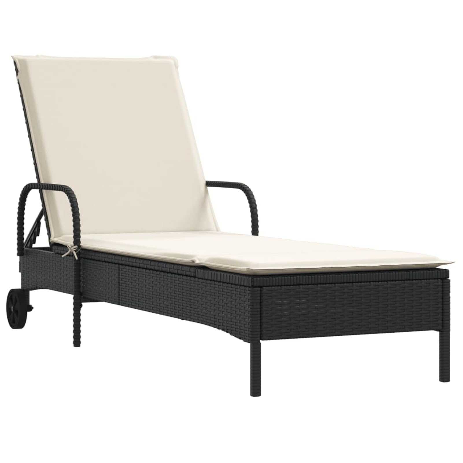 ShGaxin Lettino Prendisole con Ruote e Cuscino in Polyrattan Nero,Lettino Prendisole,Sdraio da Spiaggia,Lettino da Sole,Lettino da Giardino-368308