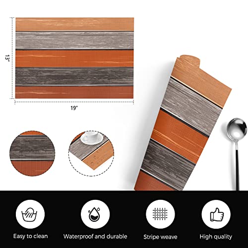Placemats Set Of 4 Woven Place Mats Vintage Farm Barn Orange-Gray Gradient On Wood Grain Waterproof Pvc Plastic Placemats Washable Insulated Table Mat For Kitchen Dining Room Table #TOP5