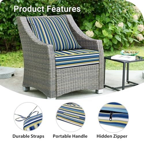 Image of IPYNBAP Outdoor Cushions for Patio Furniture,Outdoor Seat Cushion Set 24 x 24 x 4 Inch,Waterproof & Fade Resistant Outdoor Chair Cushions,Deep Patio Chair Cushion with Removable Cover,Blue Stripe