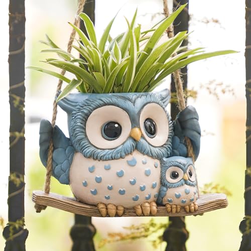 Swing Owl Hanging Planters for Indoor Plants, Cute Small Succulent Pots with Drainage Hole, Unique Resin Plant Hangers Outdoor, Hanging Plant Holder for String Of Pearls, Gift Ideas for Mother - Image 4