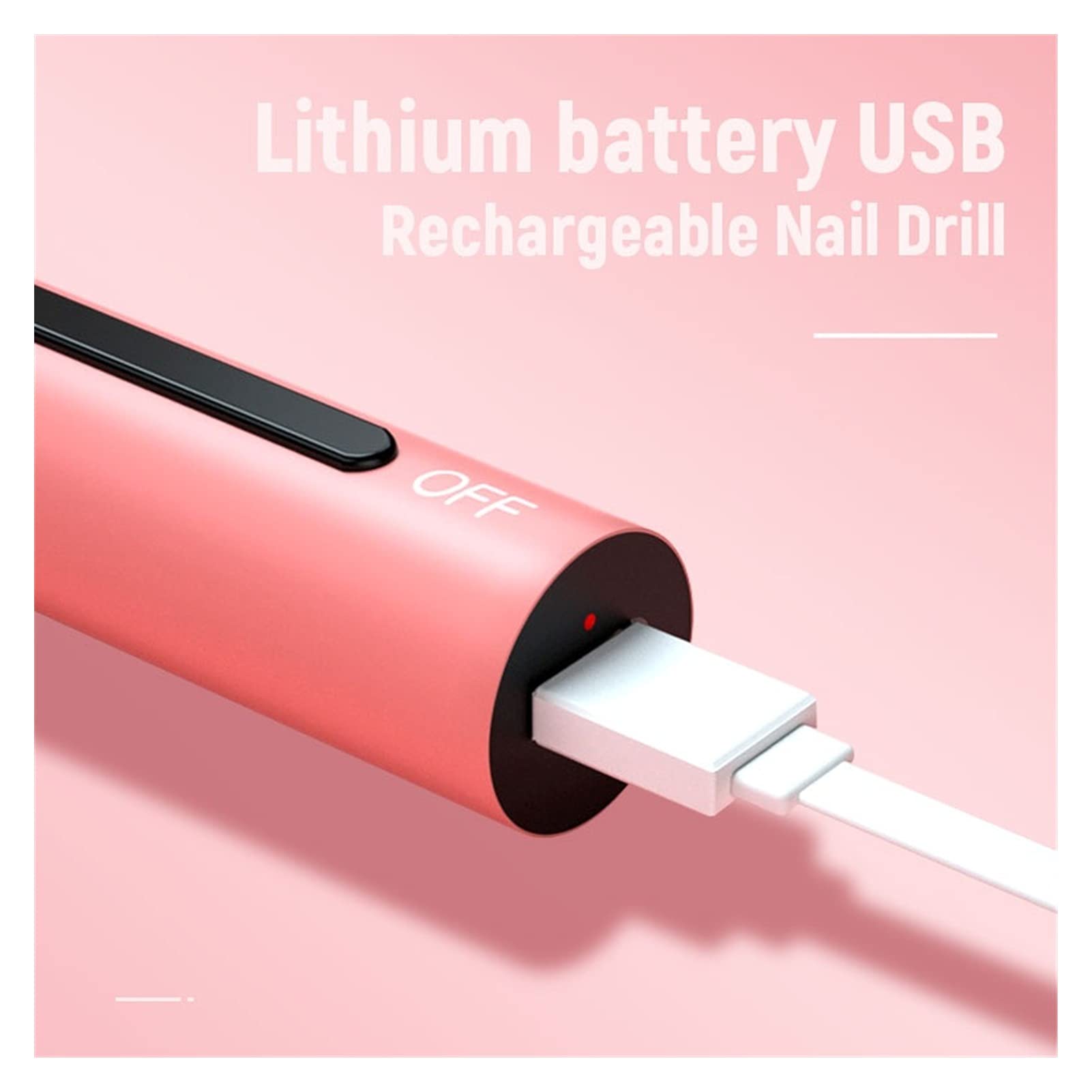 Máquina Perforadora de uñas 1200 0RPM Máquina de manicura eléctrica Mini USB Carga Herramientas eléctricas Taladro uñas(Pink)