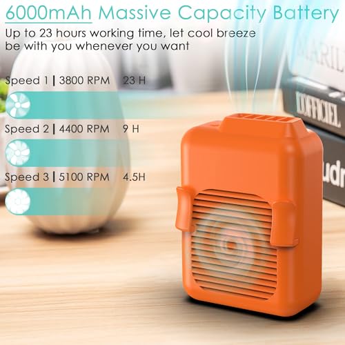 Mini ventilador de cintura portátil de 6000 mAh con 3 velocidades ajustables 4