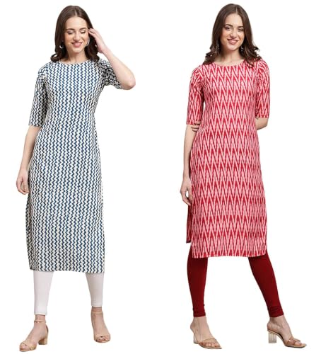 Image of Women's Straight Fit Printed Crepe Kurta, Casual Wear Kurti Combo Design No 9012