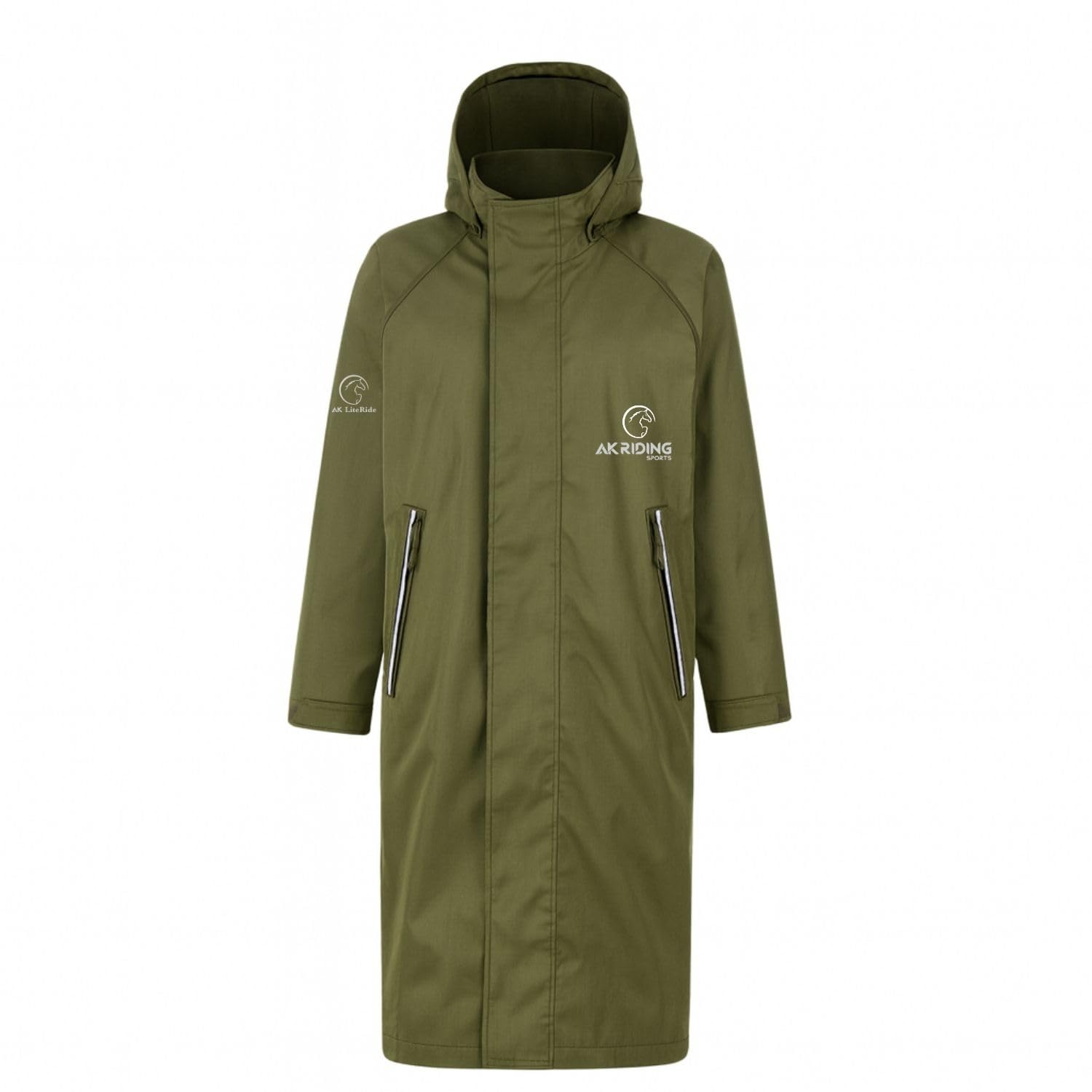 Ak Riding Sports Unisex Olive Green Ak Literide Oversized Equestrian Waterproof Coat For Women & Men – Long Hooded Riding Rain Jacket, Lightweight Windproof Horse Riding Coat (Uk, Alpha, M, Regular, Regular, )