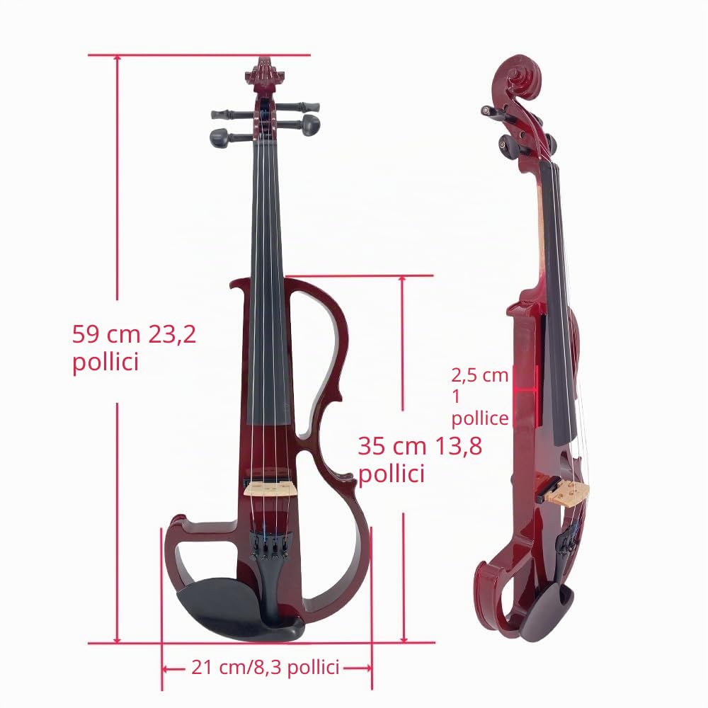 Yinfente - Violino elettrico 4/4 full-size, silenzioso, 4 corde, accessori in ebano, per principianti, studenti, con custodia, fiocco, poggiatesta