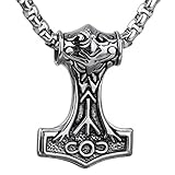 Material: acero inoxidable. COPAUL Acero Inoxidable Colgante Collar Plata Cráneo Calavera Thor Martillo Amuleto Biker Hombre,Cadena 60cm