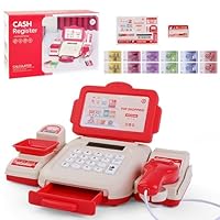 PLUSHCEWT Toy Cash Register for Kids, Toy Till with Scanner Calculator Weigh Pop-up Drawer and Pretend Money Set Educational Shopping Till Role Play Toy for Toddlers Boys and Girls Ages 3-5
