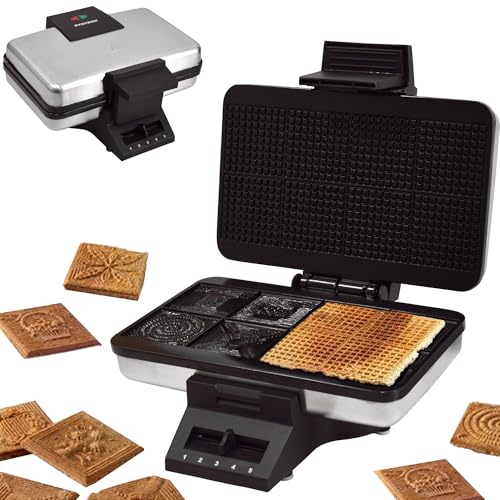 Syntrox Germany Zimtwaffelautomat Blump, Zimtwaffeleisen mit Motiv, 1000 W, Antihaftbeschichtung, Edelstahl-Schwarz, Thermostat, Backampel, platzsparende...