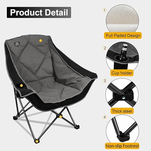 LANMOUNTAIN Oversized Folding Camping Chairs,Portable Heavy Duty Outdoor Padded Lawn Chair w/Cup Holder Perfect for Adults Picnic,Parties,Picnics and Beach Trips,Black - Image 4