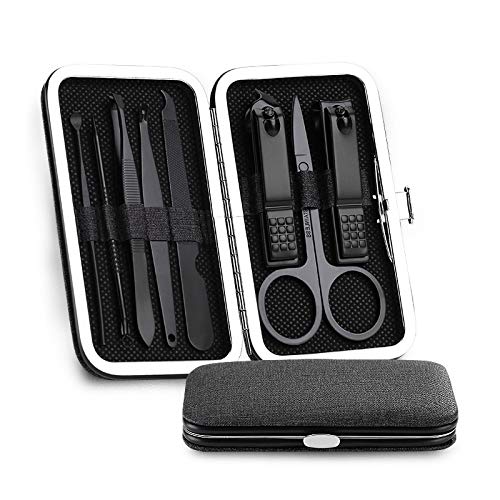 Set di tagliaunghie in Acciaio Inox da 8 Pezzi, Set di Forbici Professionali, tagliaunghie, Kit per Manicure e Pedicure, Strumenti per la Cura delle Unghie (Nero)