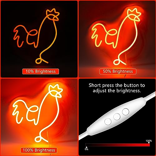 Image of Chicken Neon Sign For Wall Decor Bedroom Led Lights, Draw Art Decor Neon Signs Aesthetic Operated Light For Door Decorations, Drawing Room Accessories Neon Sign