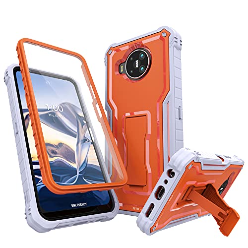 FITO for Nokia 8 V 5G UW Case, Compatible with Nokia 8.3 Phone, Dual Layer Shockproof Heavy Duty Case with Screen Protector, Built-in Kickstand (Orange)
