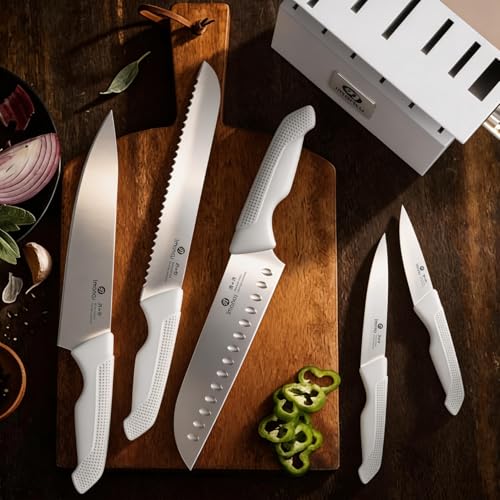 Image of imarku 14-Piece Kitchen Knife Set, Gray Gyutou Knife Sets with Block and Build-in Sharpener, Ultra-Sharp Steak Knives Set of 6, Ergonomic Handle, Dishwasher Safe, New Apartment Essentials